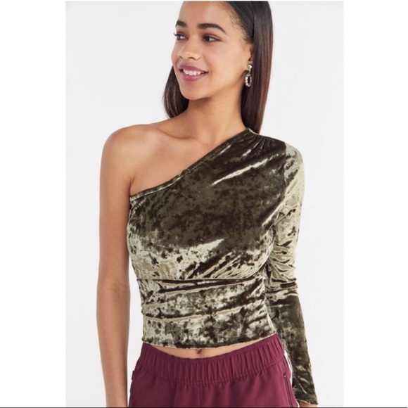 Urban Outfitters Tops - Urban Outfitters Lily Velvet‎ One-Shoulder Cropped Top NWT